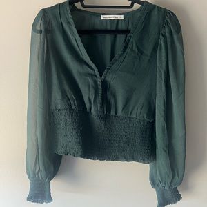 Forrest green smocked/sheer blouse
